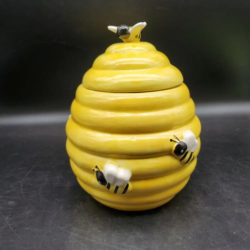 World Market Ceramic Beehive Cookie Jar Bee Honey Pot Canister Kitchen Decor